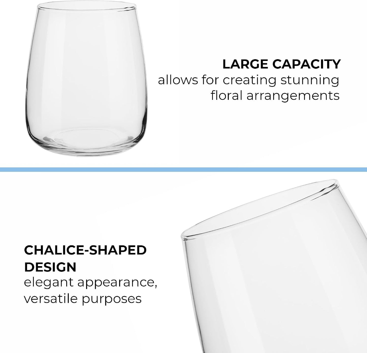 TREND FOR HOME Glasvase groß H: 22,7 cm Vase für Pampasgras Glas, Blumenvase für Pampasgras, Vasen Glas für Hochzeitstulpen Weite Öffnung, Ø 19 cm, Zinnia