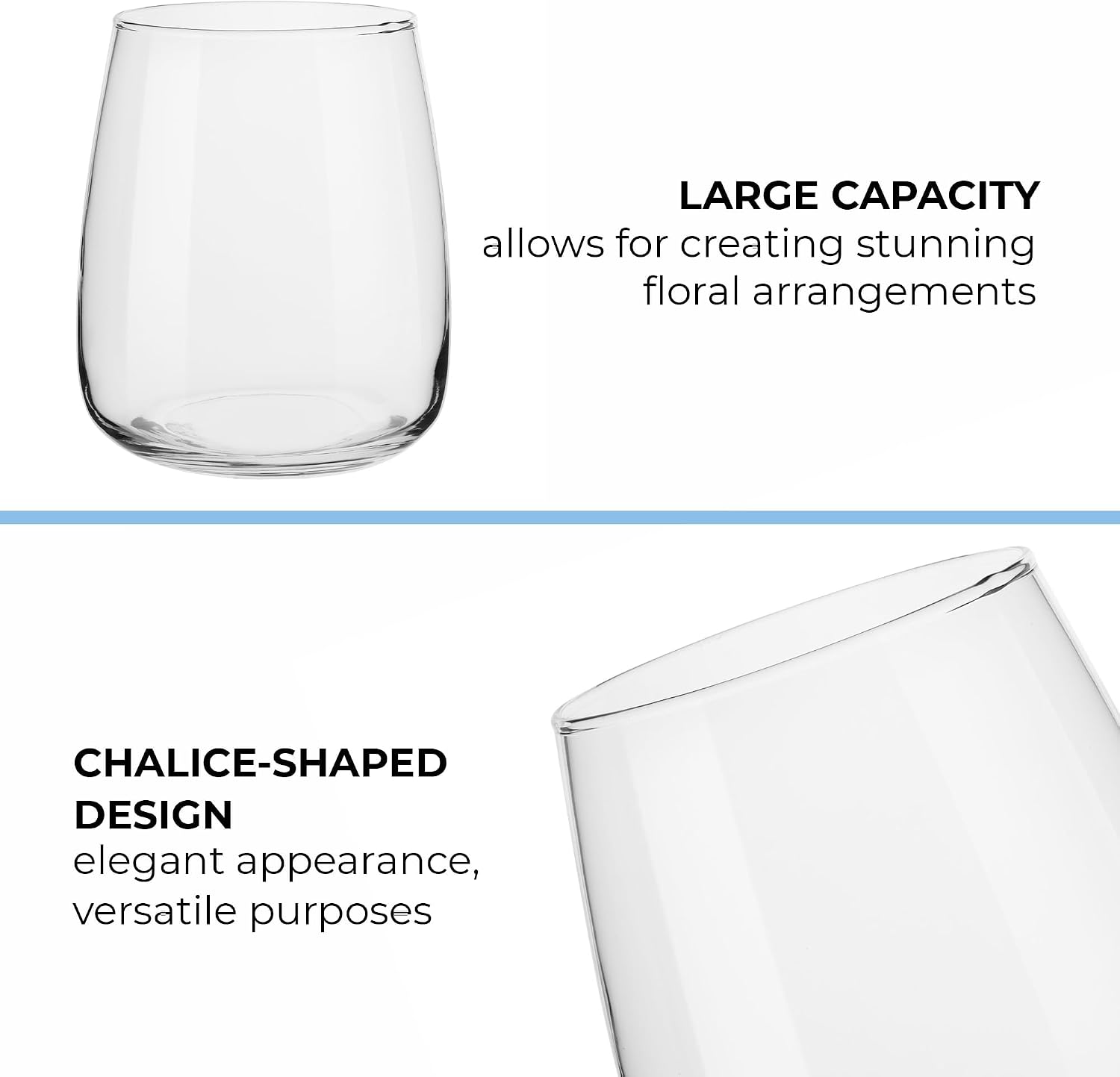 TREND FOR HOME Glasvase groß H: 22,7 cm Vase für Pampasgras Glas, Blumenvase für Pampasgras, Vasen Glas für Hochzeitstulpen Weite Öffnung, Ø 19 cm, Zinnia