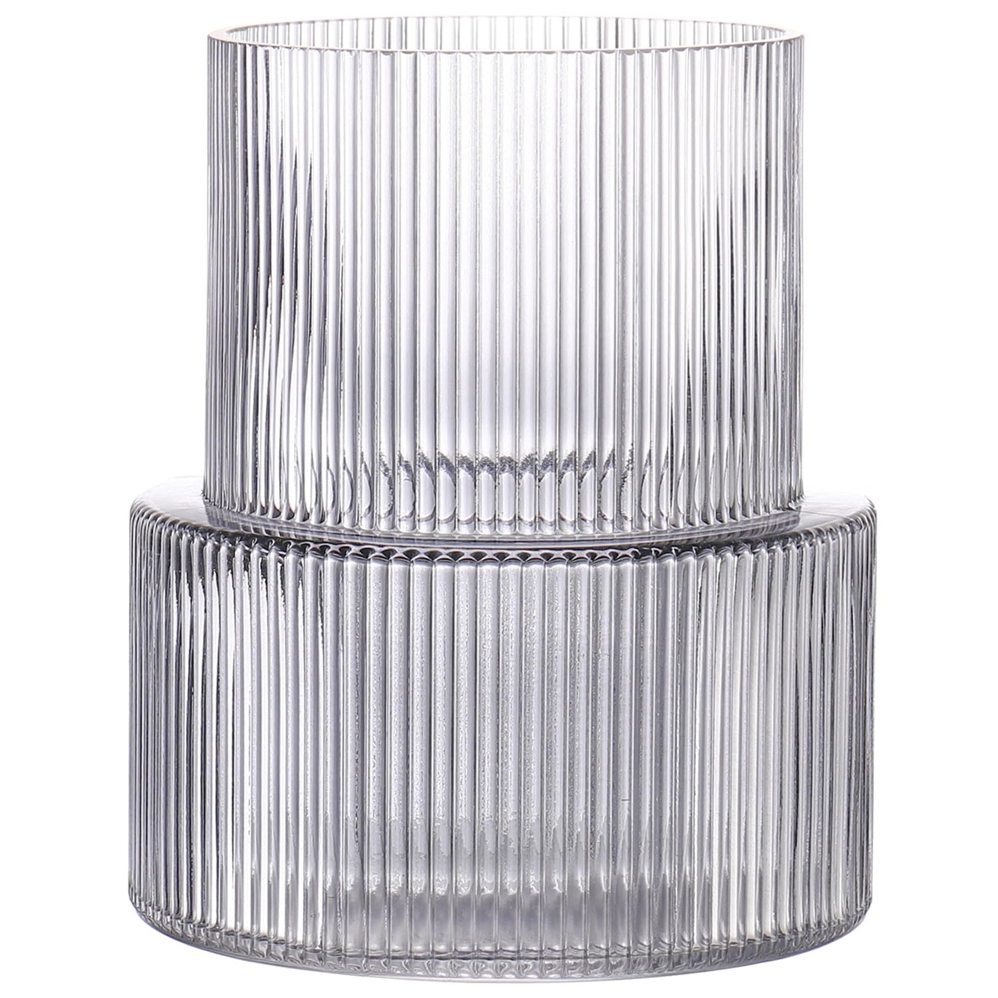 Glasvase, gerippte Vase für Blumen, Blumenvasen für Tulpen, geriffelte durchsichtige Vasen für Wohnzimmer, Esszimmer, Schlafzimmer, Regal, Hochzeit, Büro, Couchtisch, Geburtstag, 19 cm