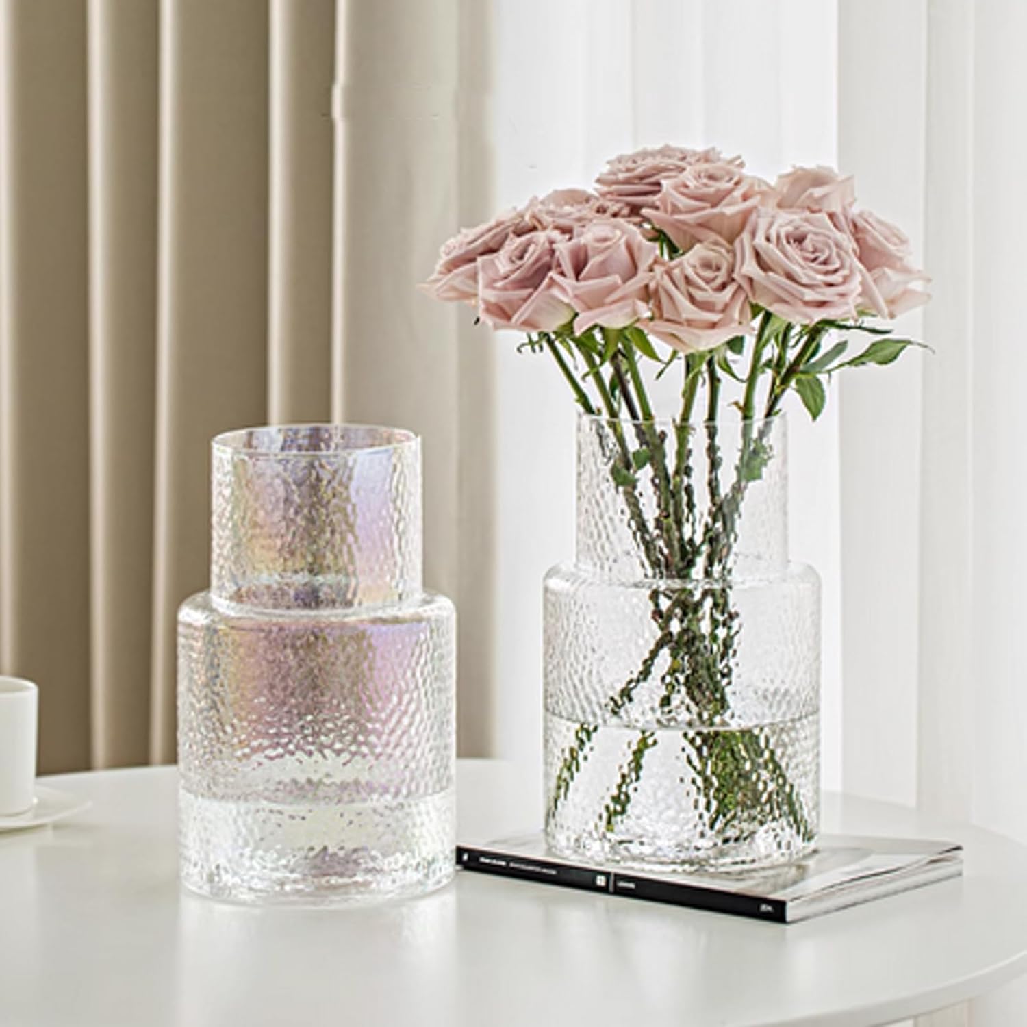 Rippenglasvase geriffelte Blume, Innjoii Glas klare Vasen Moderne Blumenvase Dekorativ mit großer Kapazität Große Vasen Dekor für Blumen Home Office Hochzeit, Wohnzimmer, Tisch, 16cm(W)* 26cm(H)