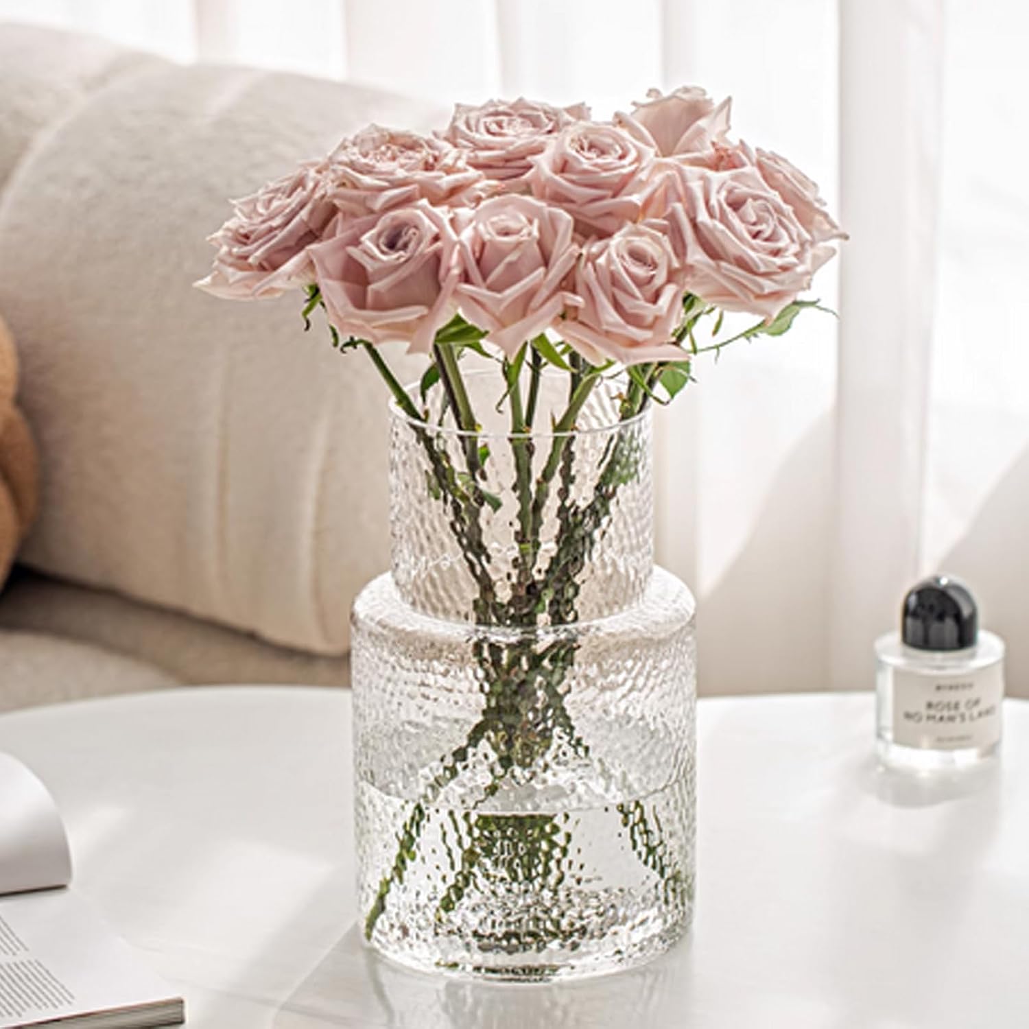 Rippenglasvase geriffelte Blume, Innjoii Glas klare Vasen Moderne Blumenvase Dekorativ mit großer Kapazität Große Vasen Dekor für Blumen Home Office Hochzeit, Wohnzimmer, Tisch, 16cm(W)* 26cm(H)
