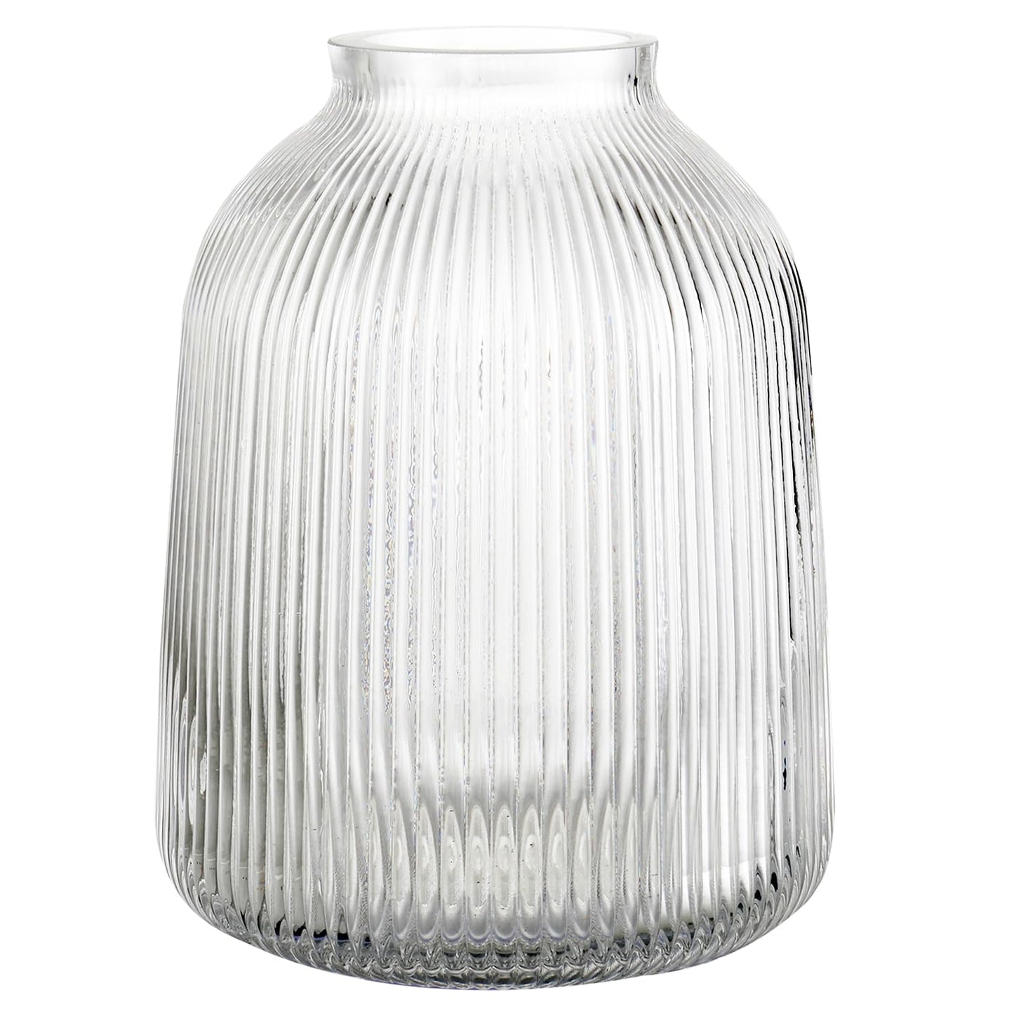 Glasvase, gerippte Vase für Blumen, Blumenvasen für Tulpen, geriffelte durchsichtige Vasen für Wohnzimmer, Esszimmer, Schlafzimmer, Regal, Hochzeit, Büro, Couchtisch, Geburtstag, 19 cm