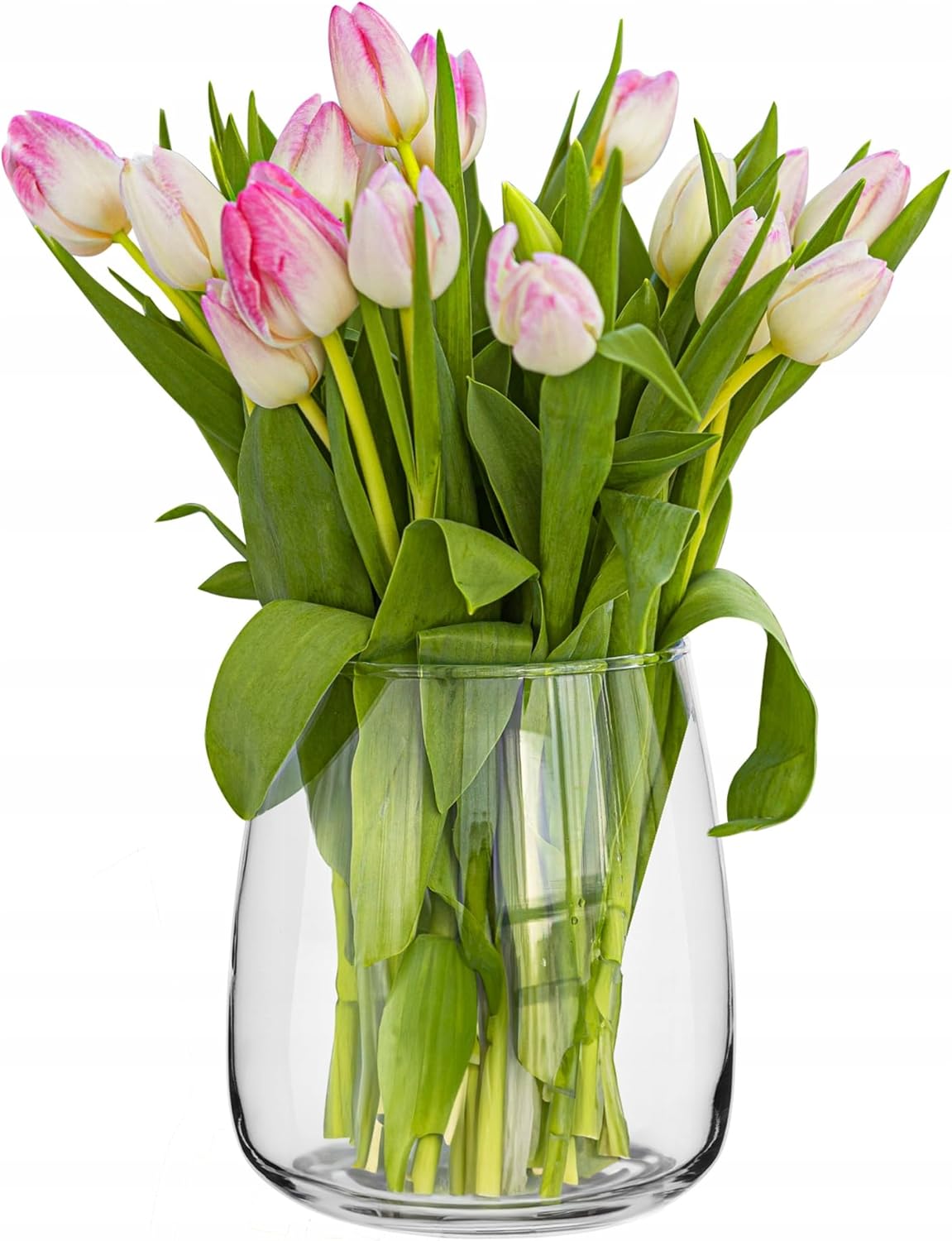 TREND FOR HOME Glasvase groß H: 22,7 cm Vase für Pampasgras Glas, Blumenvase für Pampasgras, Vasen Glas für Hochzeitstulpen Weite Öffnung, Ø 19 cm, Zinnia
