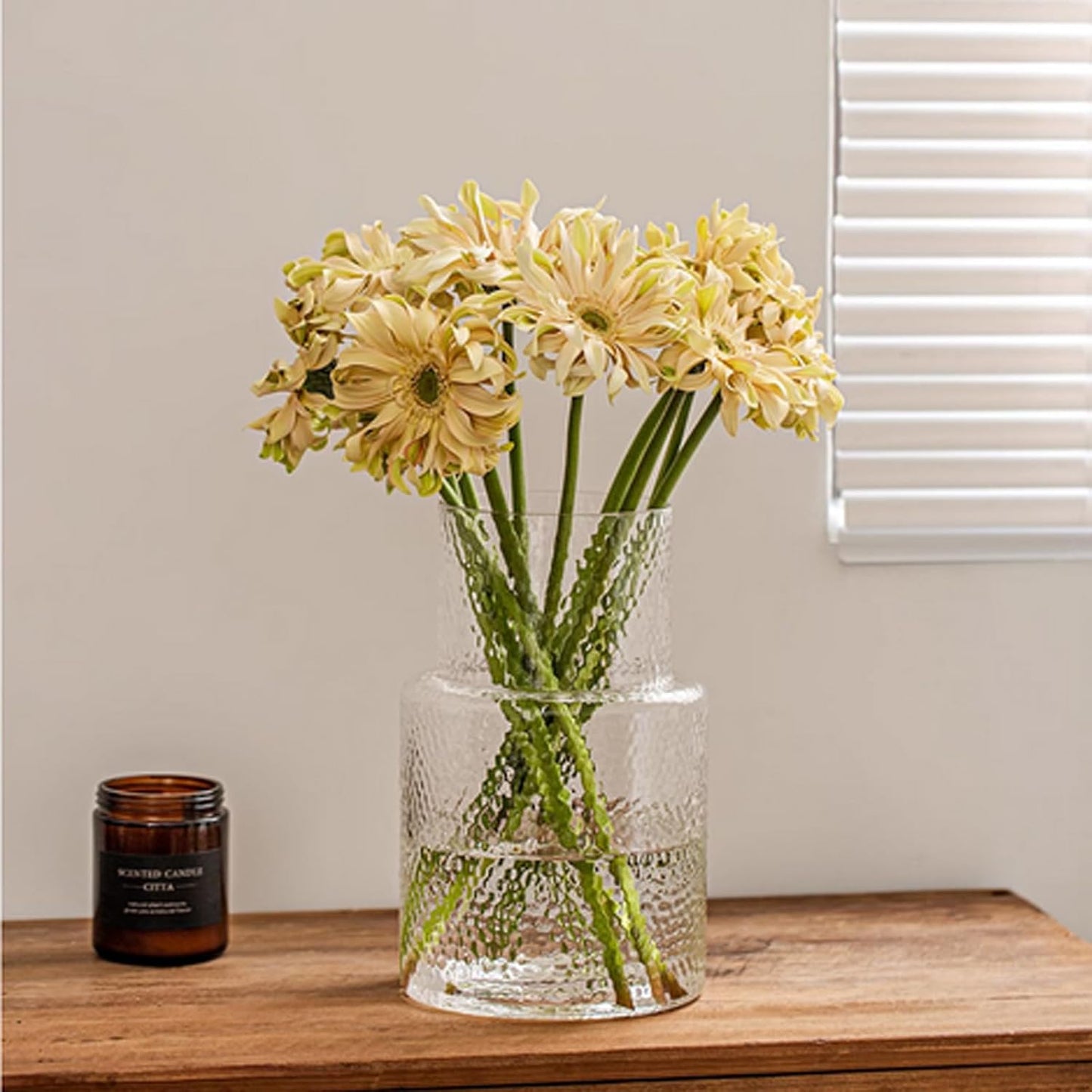 Rippenglasvase geriffelte Blume, Innjoii Glas klare Vasen Moderne Blumenvase Dekorativ mit großer Kapazität Große Vasen Dekor für Blumen Home Office Hochzeit, Wohnzimmer, Tisch, 16cm(W)* 26cm(H)