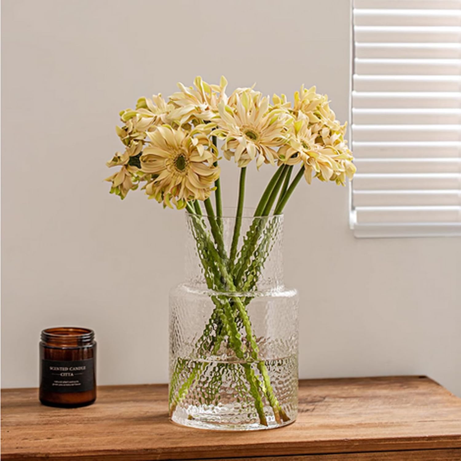 Rippenglasvase geriffelte Blume, Innjoii Glas klare Vasen Moderne Blumenvase Dekorativ mit großer Kapazität Große Vasen Dekor für Blumen Home Office Hochzeit, Wohnzimmer, Tisch, 16cm(W)* 26cm(H)
