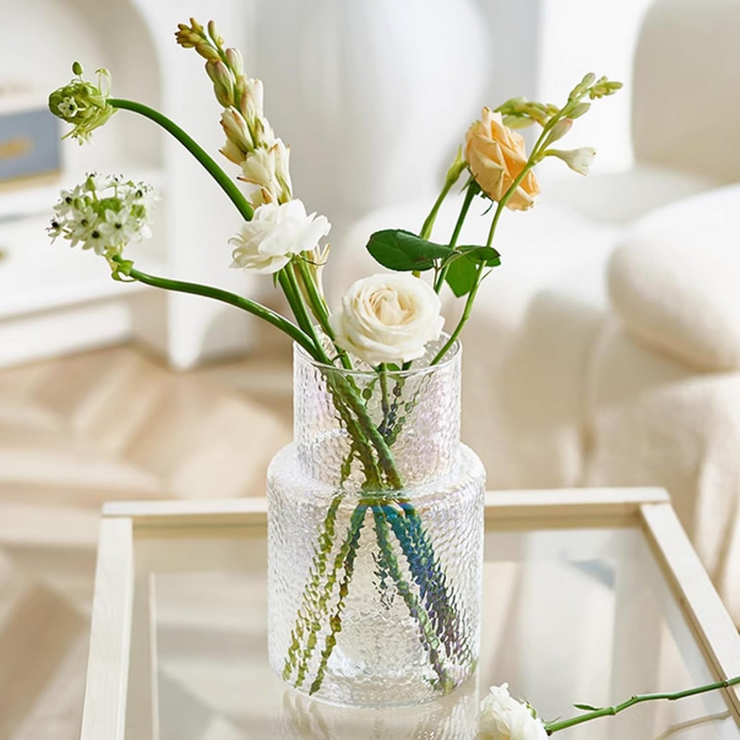 Rippenglasvase geriffelte Blume, Innjoii Glas klare Vasen Moderne Blumenvase Dekorativ mit großer Kapazität Große Vasen Dekor für Blumen Home Office Hochzeit, Wohnzimmer, Tisch, 16cm(W)* 26cm(H)