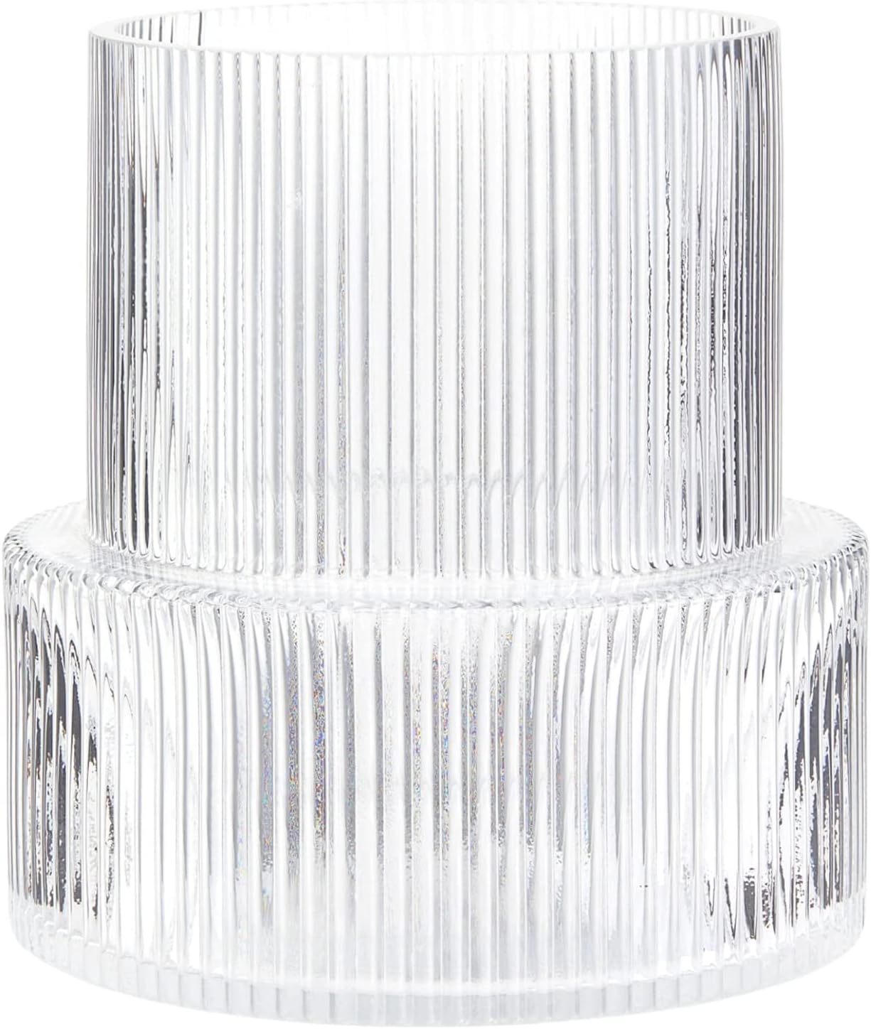 Glasvase, gerippte Vase für Blumen, Blumenvasen für Tulpen, geriffelte durchsichtige Vasen für Wohnzimmer, Esszimmer, Schlafzimmer, Regal, Hochzeit, Büro, Couchtisch, Geburtstag, 19 cm