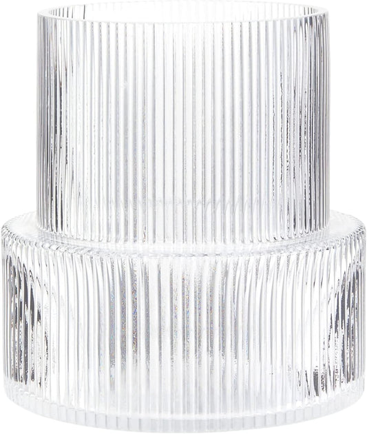 Glasvase, gerippte Vase für Blumen, Blumenvasen für Tulpen, geriffelte durchsichtige Vasen für Wohnzimmer, Esszimmer, Schlafzimmer, Regal, Hochzeit, Büro, Couchtisch, Geburtstag, 19 cm