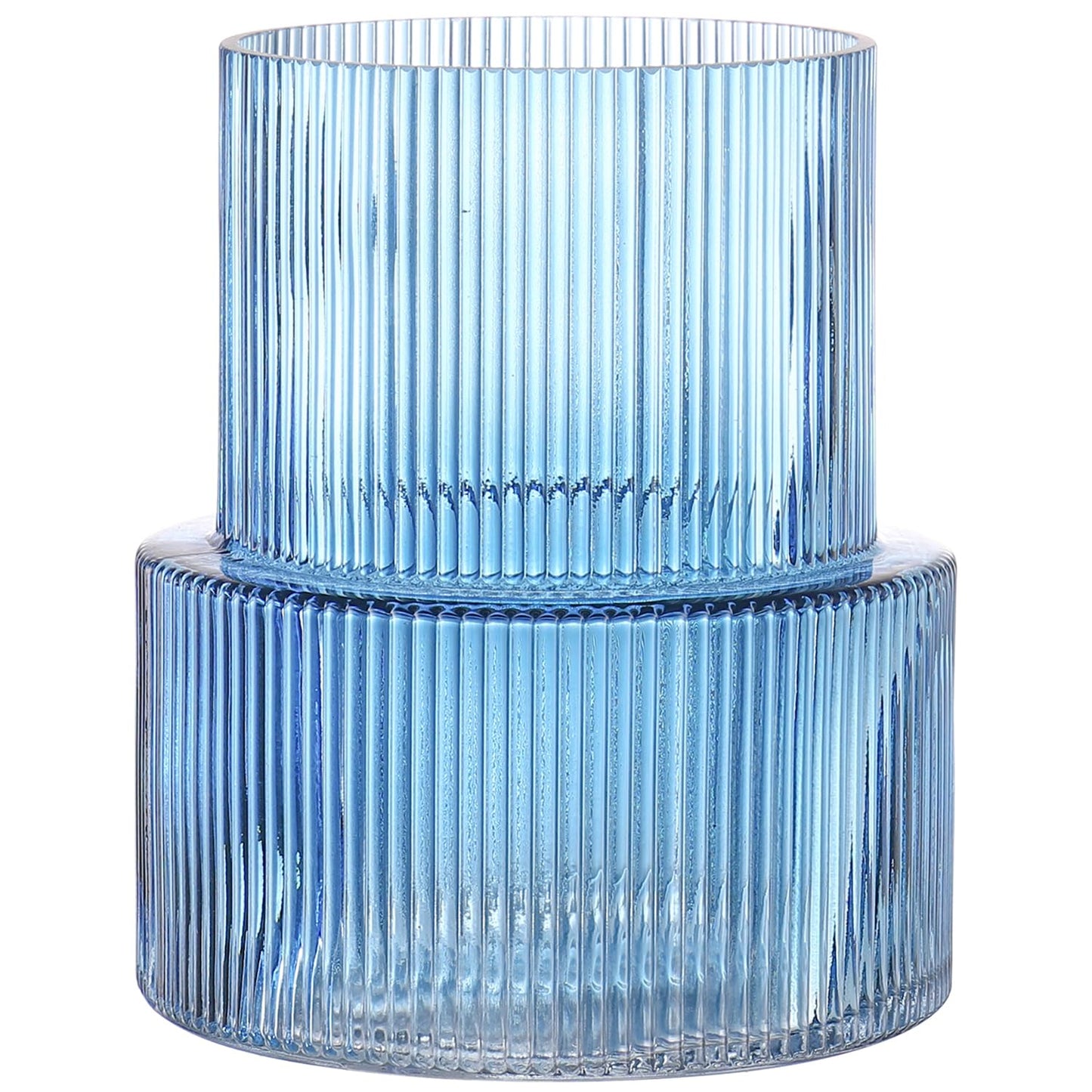 Glasvase, gerippte Vase für Blumen, Blumenvasen für Tulpen, geriffelte durchsichtige Vasen für Wohnzimmer, Esszimmer, Schlafzimmer, Regal, Hochzeit, Büro, Couchtisch, Geburtstag, 19 cm