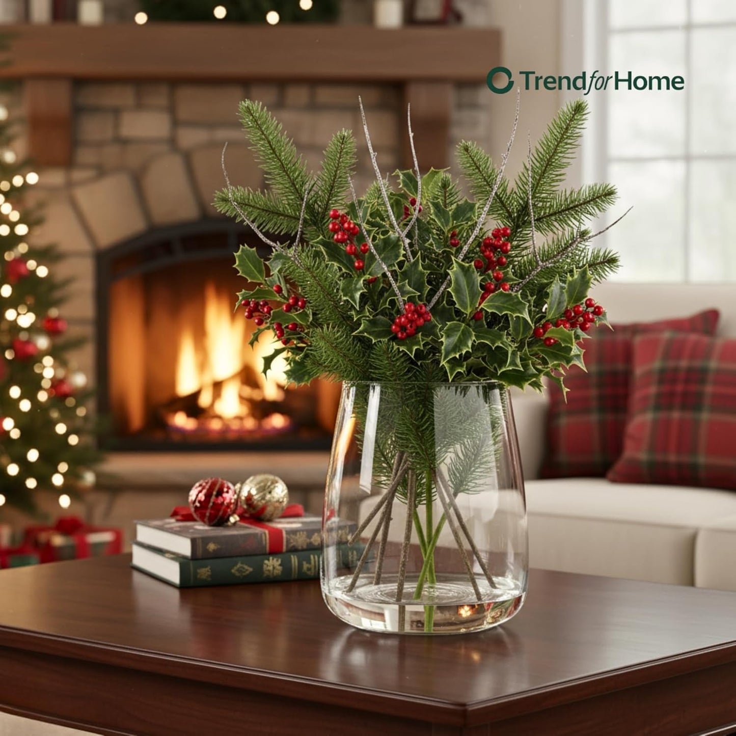 TREND FOR HOME Glasvase groß H: 22,7 cm Vase für Pampasgras Glas, Blumenvase für Pampasgras, Vasen Glas für Hochzeitstulpen Weite Öffnung, Ø 19 cm, Zinnia